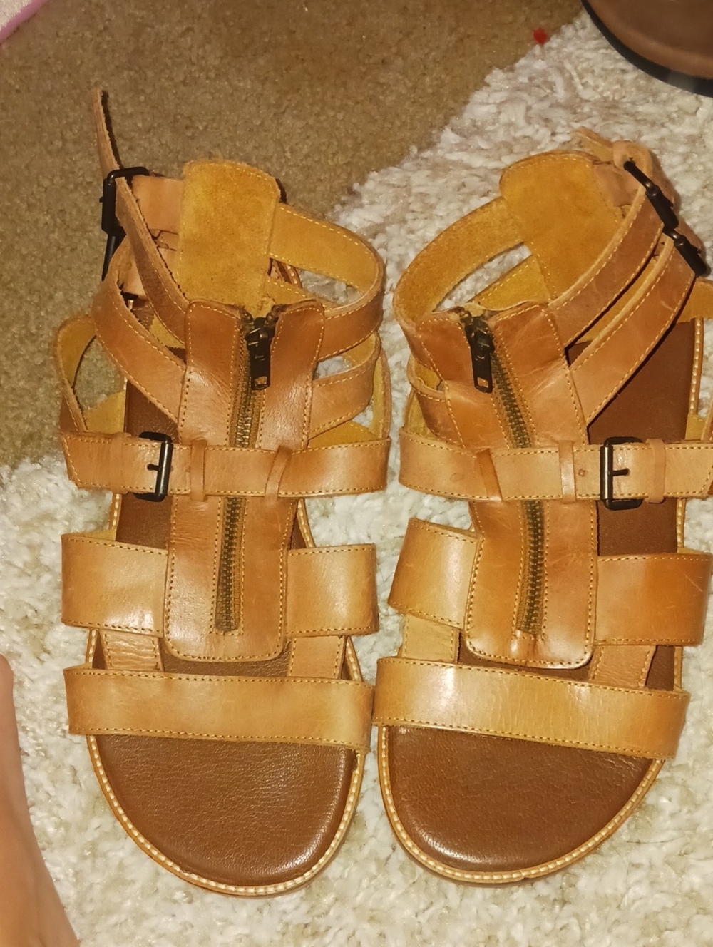 Women’s Tan Strappy Zip Gladiator Sandals